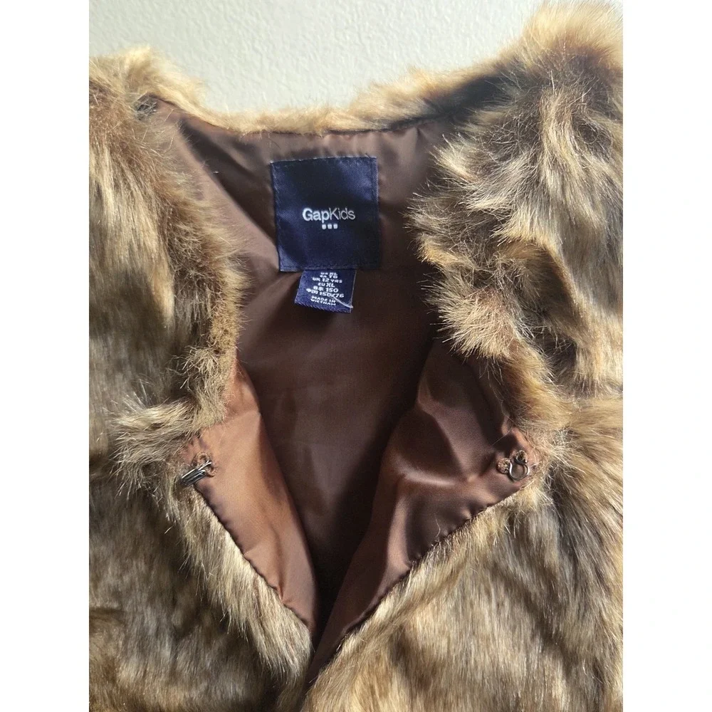GapKids Faux Fur Vest XL Brown Shaggy Gilet Y2K Aesthetic Quiet Luxury Preppy